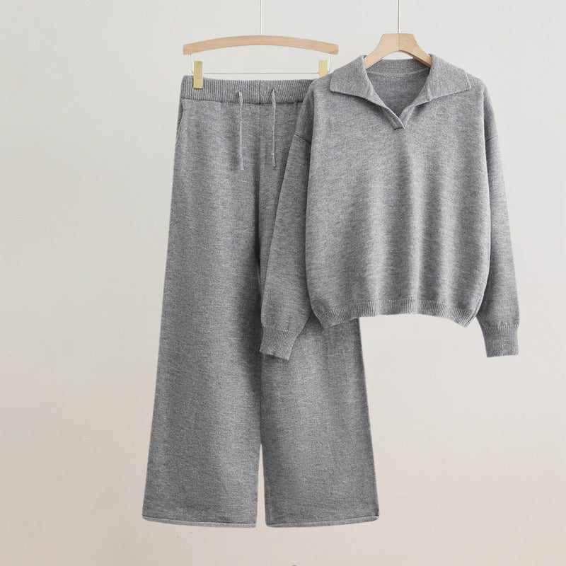 Street Wave Unisex Cozy Knit Set With Relaxed Wide Leg Pants
