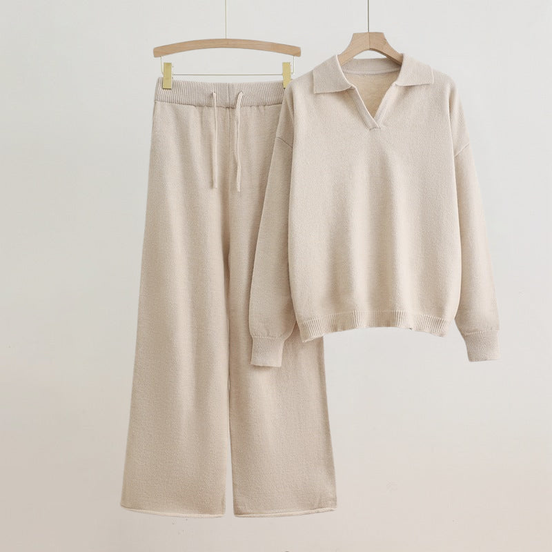 Street Wave Unisex Cozy Knit Set With Relaxed Wide Leg Pants