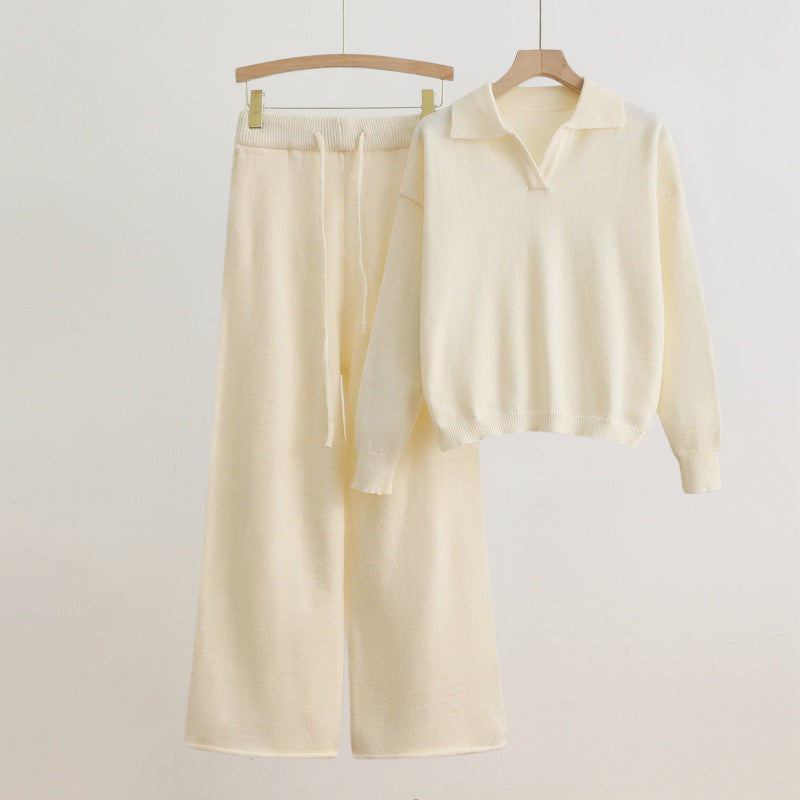 Street Wave Unisex Cozy Knit Set With Relaxed Wide Leg Pants