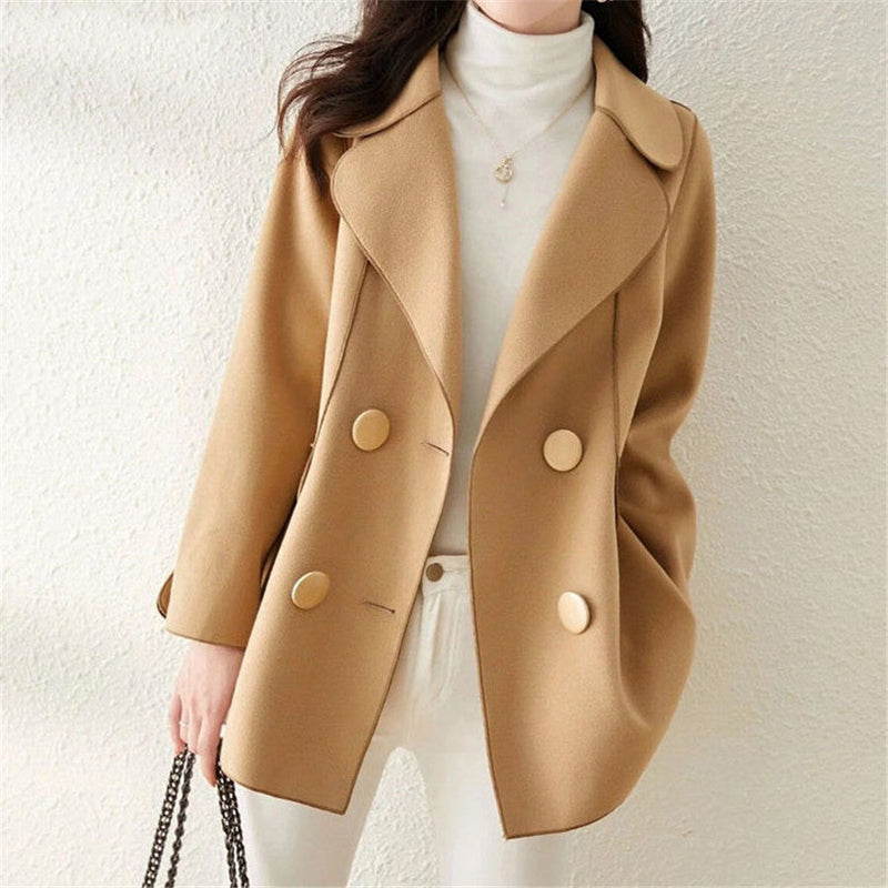 Street Wave Wool Coat For Women Tailored Fit Double Breasted With Wide Lapels Mid Length