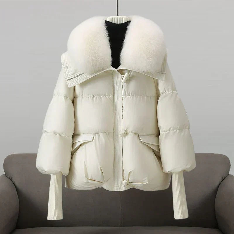 Street Wave Women Glamorous Puffer Jacket With Faux Fur Collar For Winter Warmth