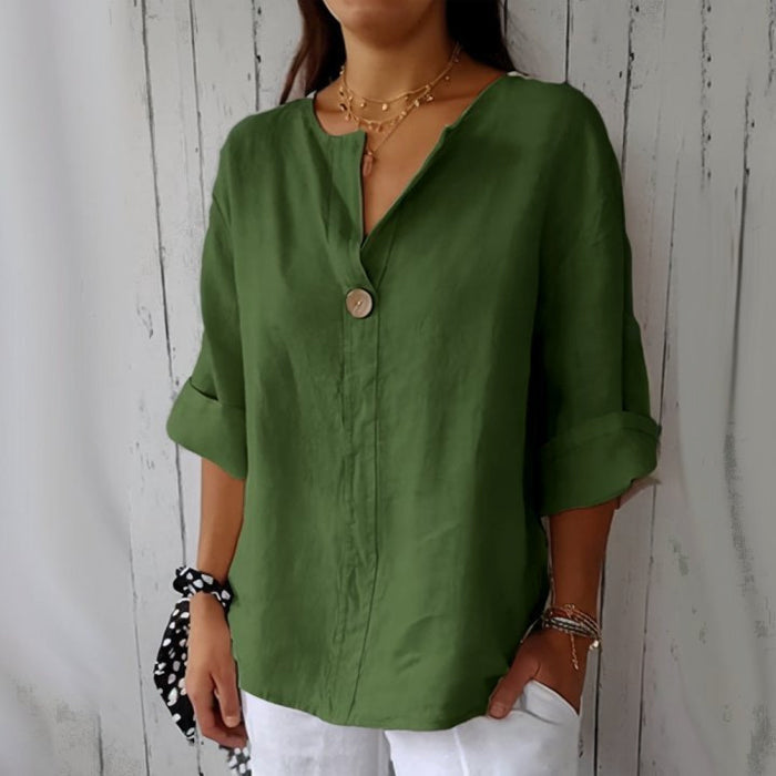 Street Wave Anna Linen Relaxed Fit V Neck Blouse For Women Breezy Everyday Top