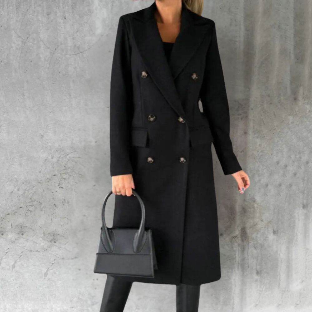 Street-Wave Womens Long Trench Coat Double Breasted Front Tailored Elegant Silhouette