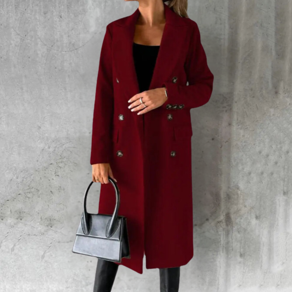 Street-Wave Womens Long Trench Coat Double Breasted Front Tailored Elegant Silhouette