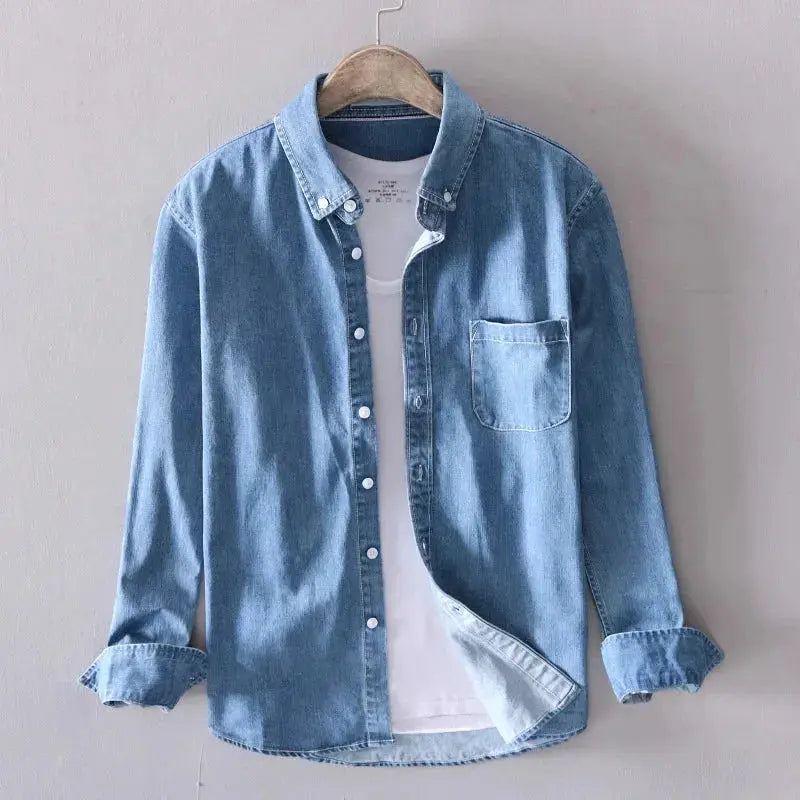 Valiant Pure Cotton Denim Long Sleeve Shirt For Men Durable Comfortable Versatile Casual And Formal Wear