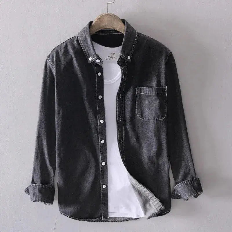 Valiant Pure Cotton Denim Long Sleeve Shirt For Men Durable Comfortable Versatile Casual And Formal Wear