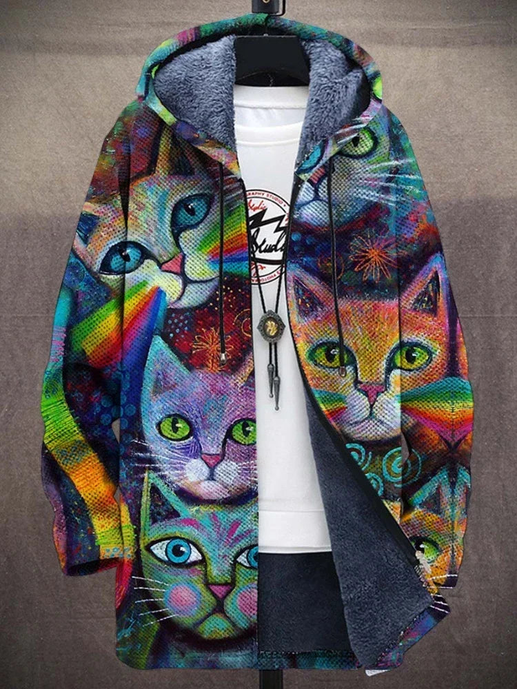 Street Wave Isa Cat Print Jacket For Women With Artistic Mosaic Design And Trendy Premium Comfort Coat