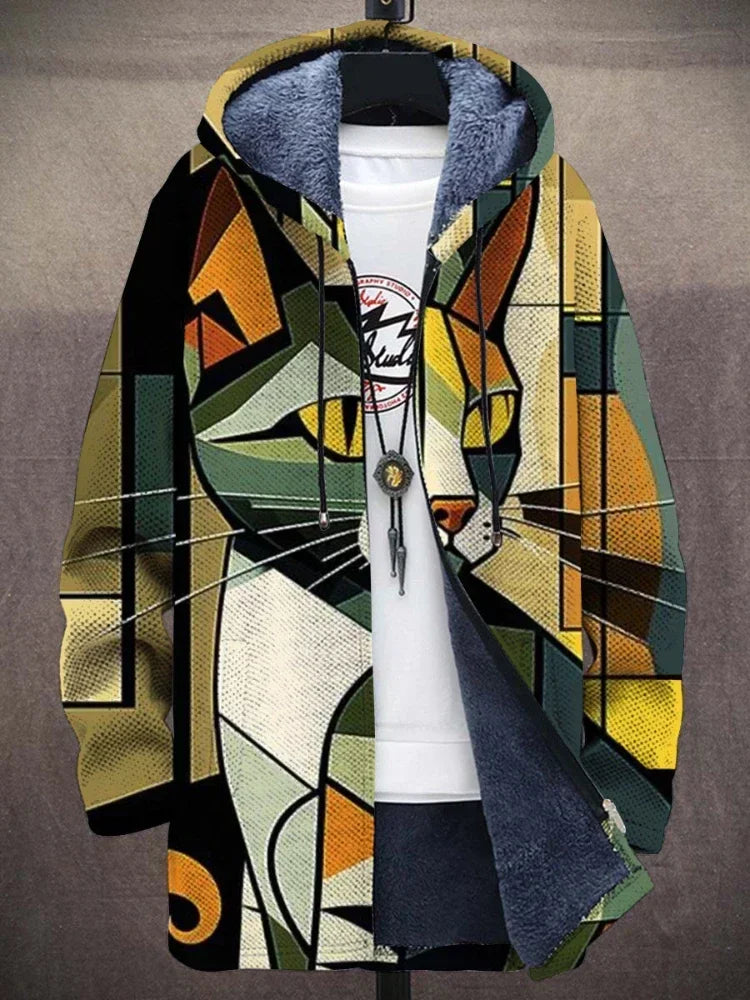 Street Wave Isa Cat Print Jacket For Women With Artistic Mosaic Design And Trendy Premium Comfort Coat