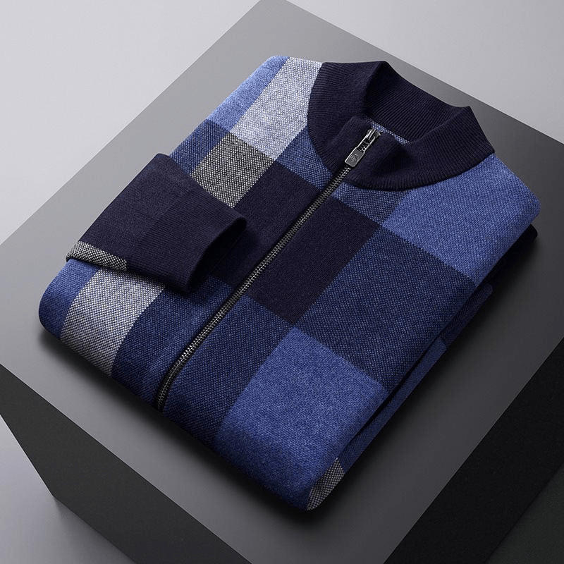 Street-wave Plaid Knit Cardigan For Modern Men Luxurious Warmth And Urban Style Comfort