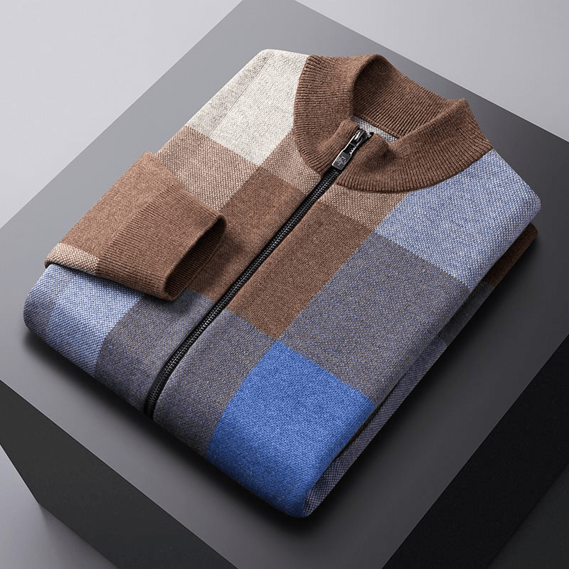 Street-wave Plaid Knit Cardigan For Modern Men Luxurious Warmth And Urban Style Comfort