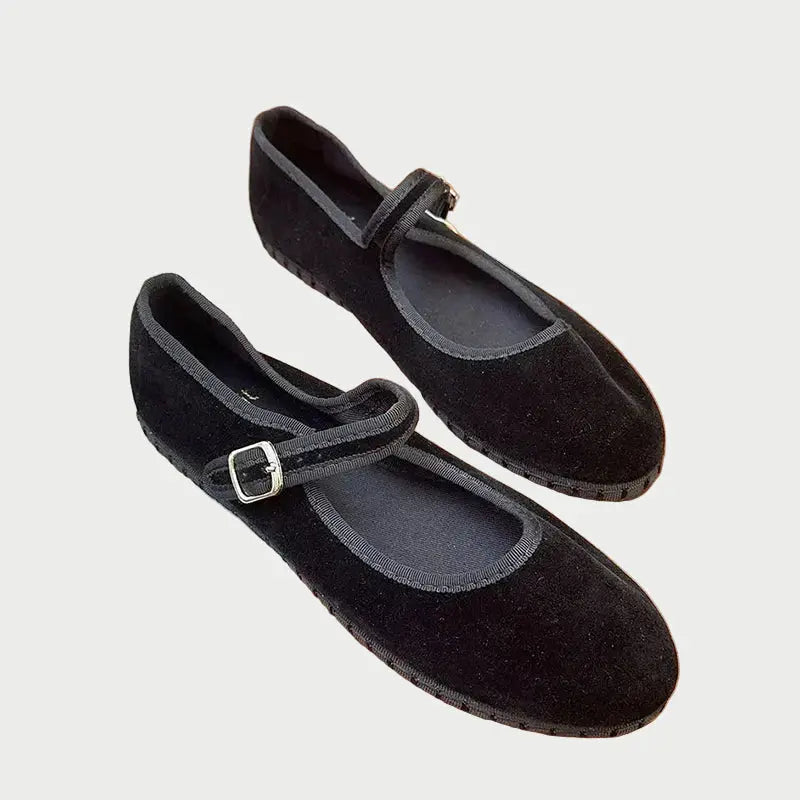 Street-Wave Velvet Ballet Flats For Women With Adjustable Strap Elegant Comfort
