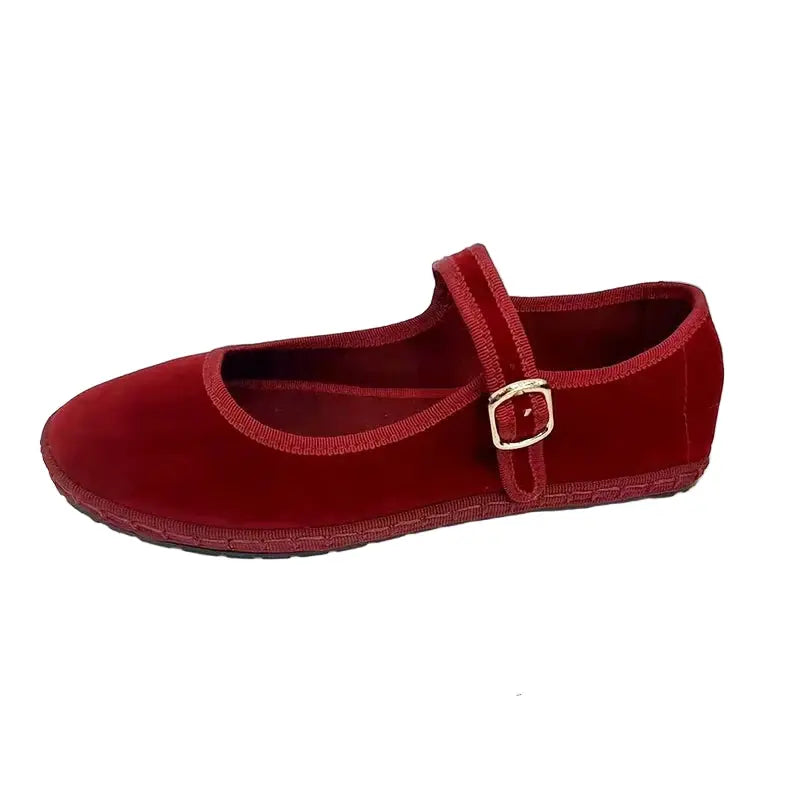 Street-Wave Velvet Ballet Flats For Women With Adjustable Strap Elegant Comfort
