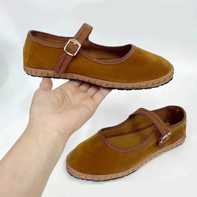 Street-Wave Velvet Ballet Flats For Women With Adjustable Strap Elegant Comfort