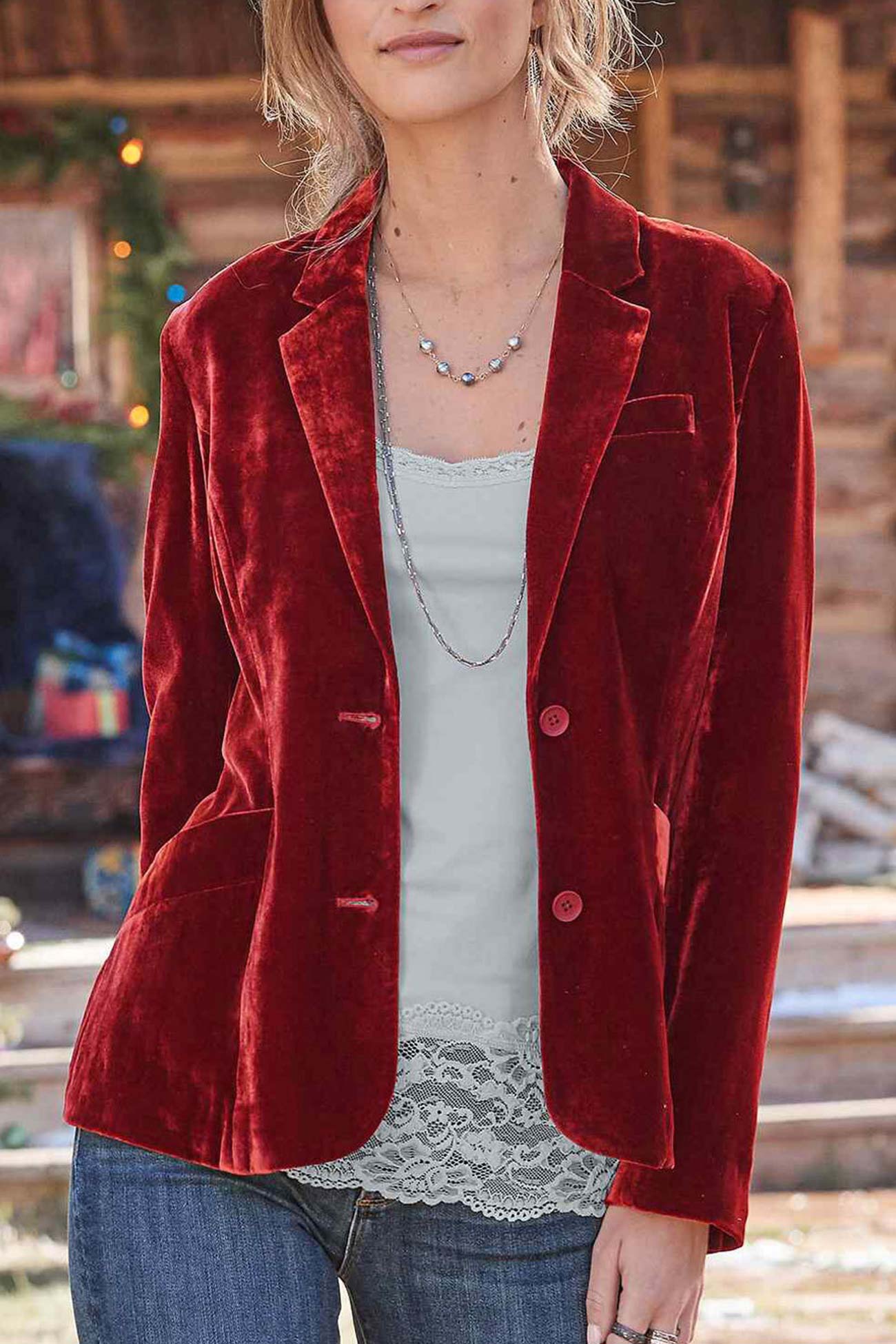 Street Wave Velvet Slim Fit Crop Blazer Ruby Red For Women Elegant Luxe Outerwear