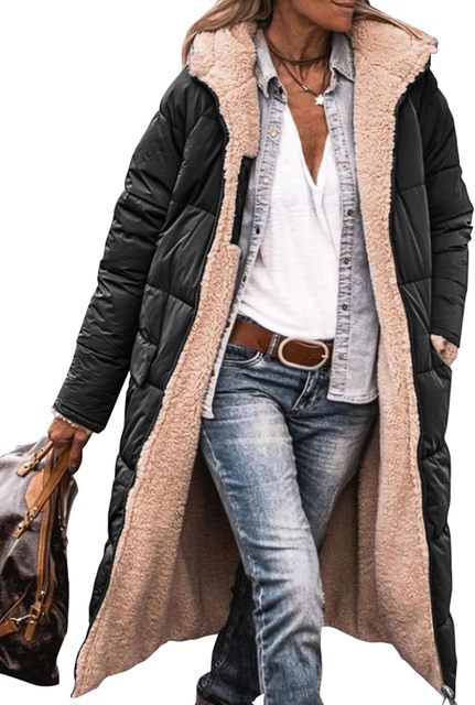Street-wave Long Puffer Coat For Women With Teddy Fleece Lining Warm Insulated Winter Outerwear