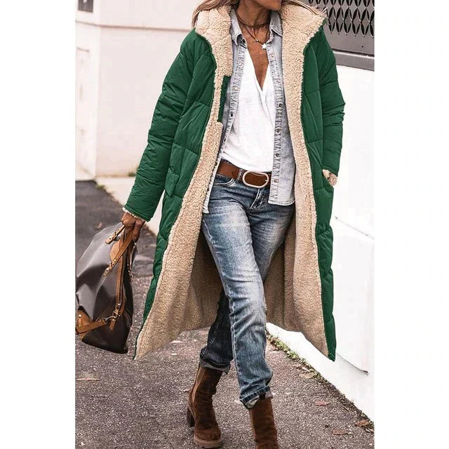 Street-wave Long Puffer Coat For Women With Teddy Fleece Lining Warm Insulated Winter Outerwear