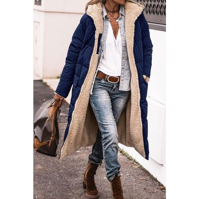 Street-wave Long Puffer Coat For Women With Teddy Fleece Lining Warm Insulated Winter Outerwear