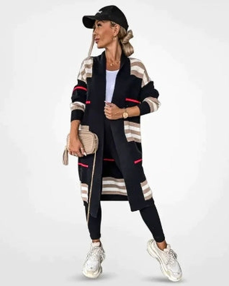 Street-Wave Striped Knit Cardigan For Women Elegant Soft Warm Layering Chic Look
