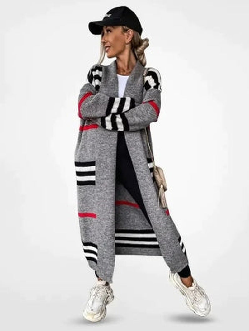 Street-Wave Striped Knit Cardigan For Women Elegant Soft Warm Layering Chic Look