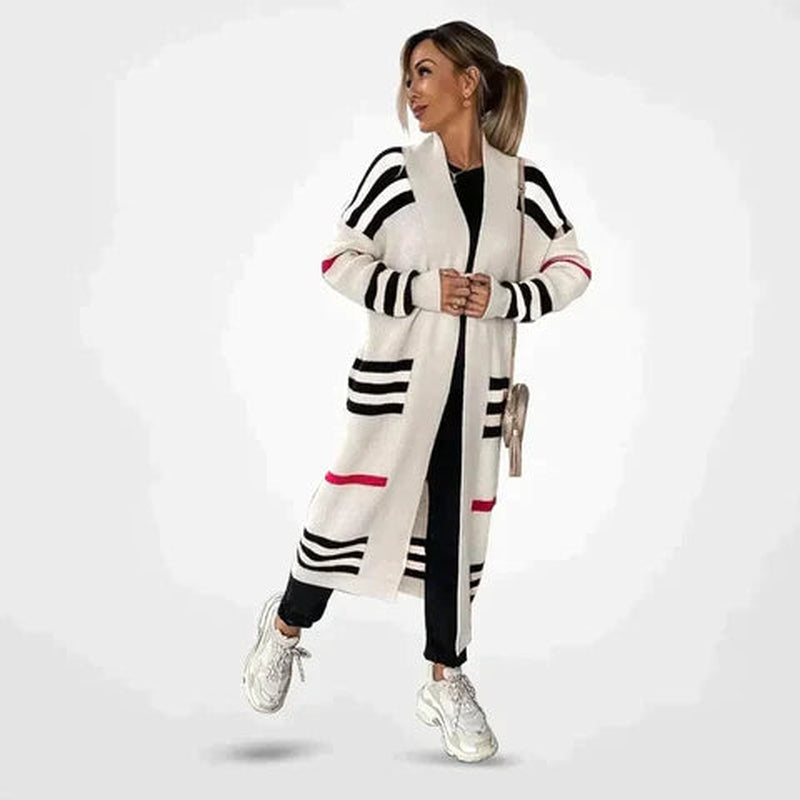 Street-Wave Striped Knit Cardigan For Women Elegant Soft Warm Layering Chic Look