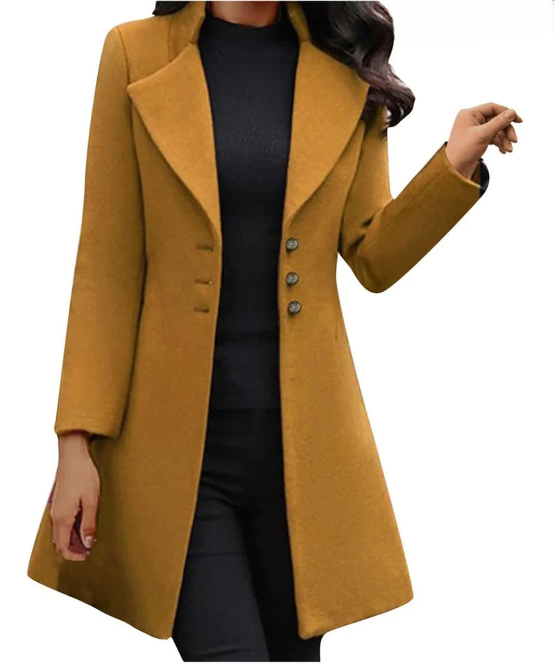 Streetwave Sofia Italian Wool Coat For Women Elegant Luxurious Long Overcoat With Classic Button Details