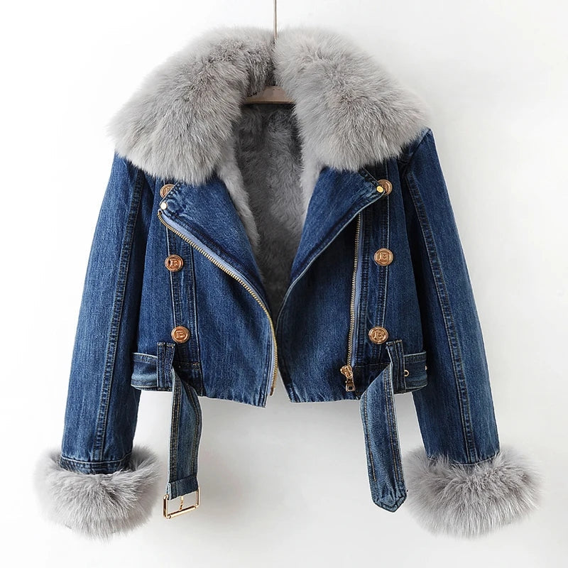 Streetwave Sophie Denim Winter Coat With Luxurious Fur Lining For Fashionable Women