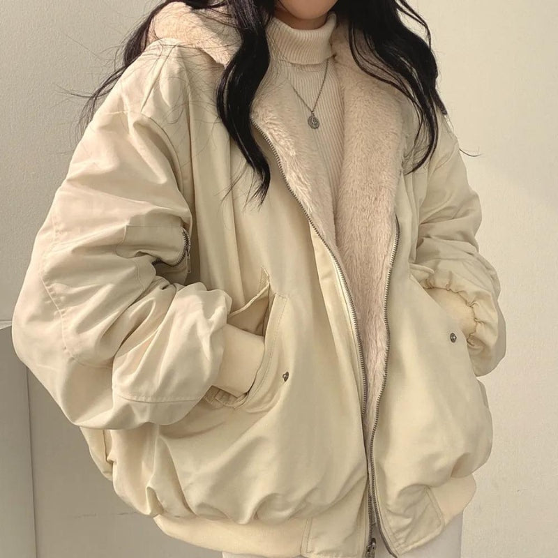 Avelena Women Oversized Reversible Bomber Jacket Dual Style Warmth By Streetwave