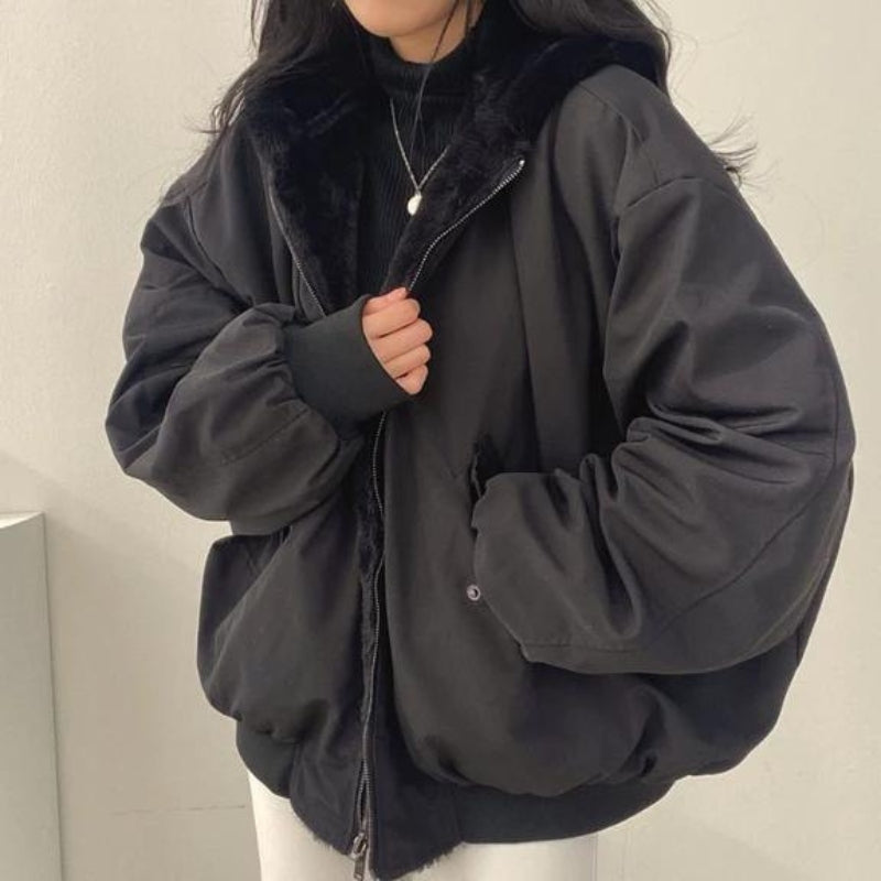 Avelena Women Oversized Reversible Bomber Jacket Dual Style Warmth By Streetwave