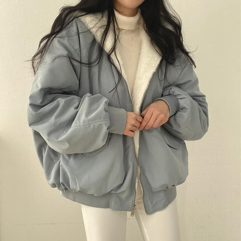 Avelena Women Oversized Reversible Bomber Jacket Dual Style Warmth By Streetwave