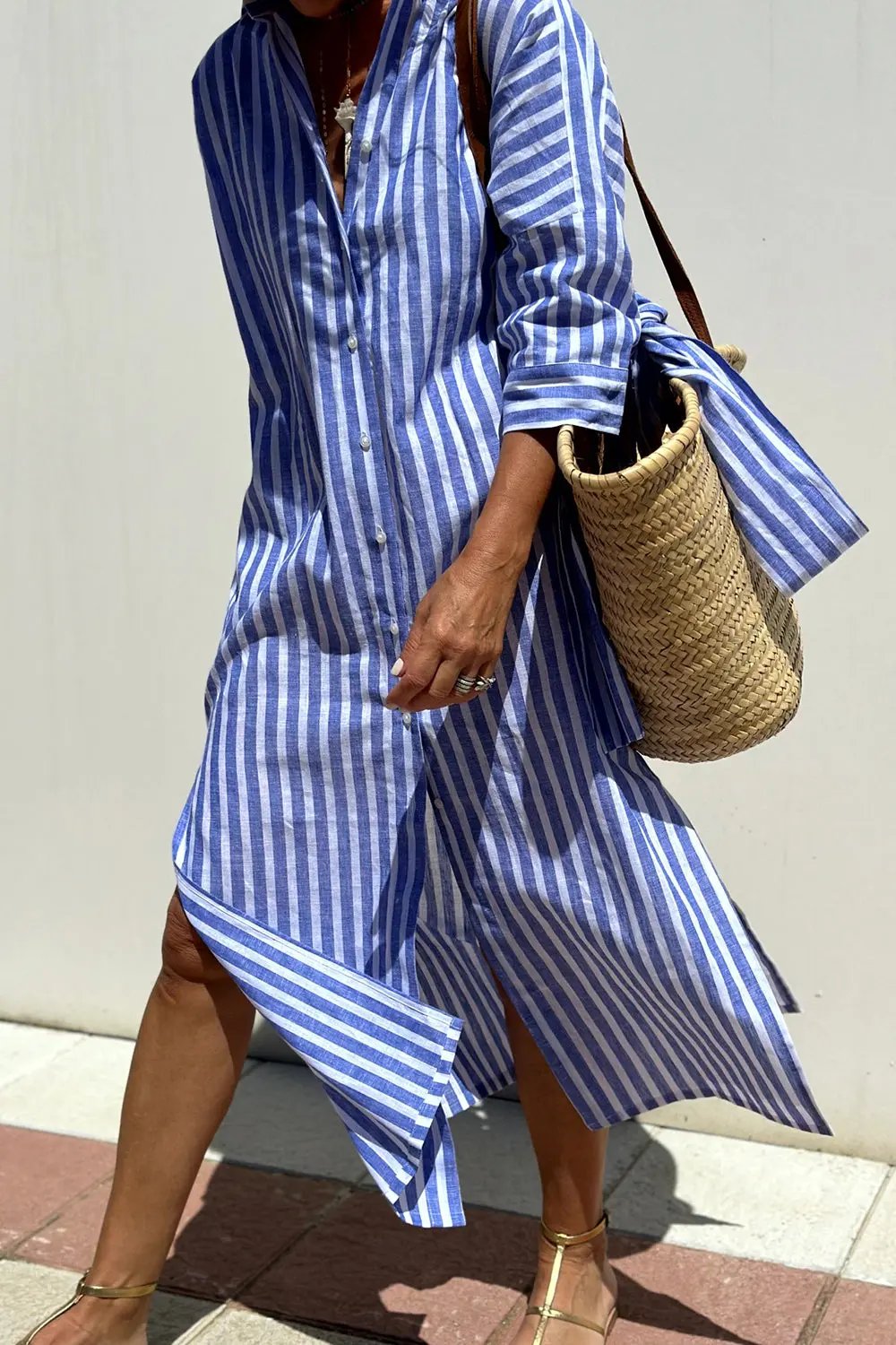 Street Wave Vertical Striped Shirt Dress For Women Effortless Comfort