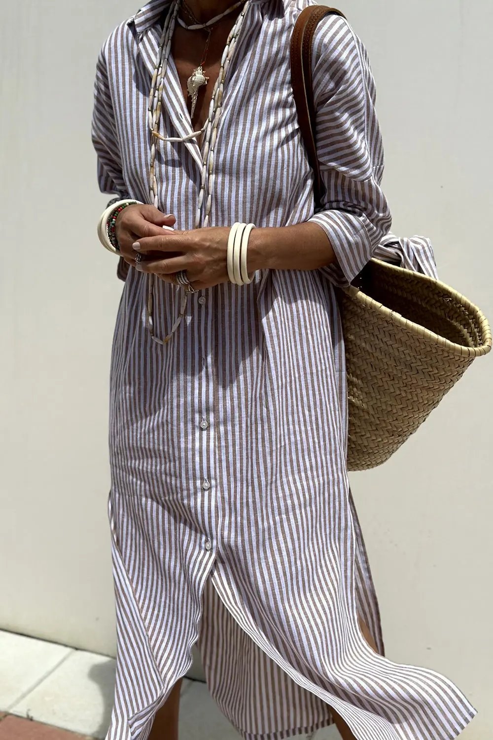 Street Wave Vertical Striped Shirt Dress For Women Effortless Comfort