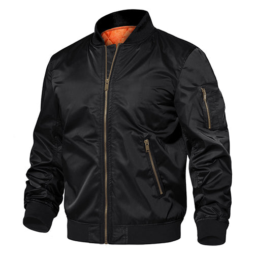 Street Wave Bomber Jacket For Men Warm Cozy Lined Outerwear With Front Zipper Pockets