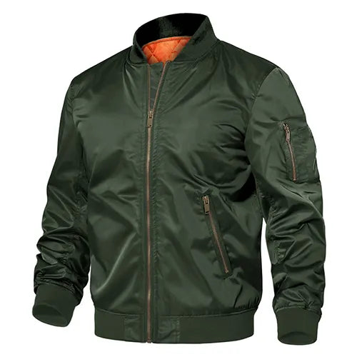 Street Wave Bomber Jacket For Men Warm Cozy Lined Outerwear With Front Zipper Pockets