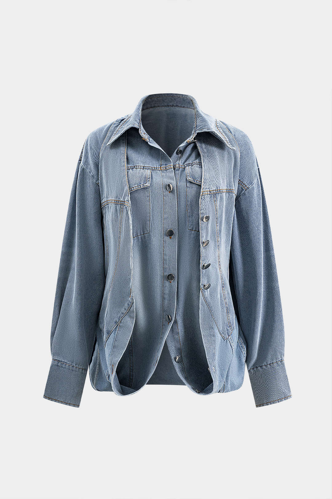 Street-wave Oversized Denim Shirt With Button Placket For Effortless Streetwear Unisex Style