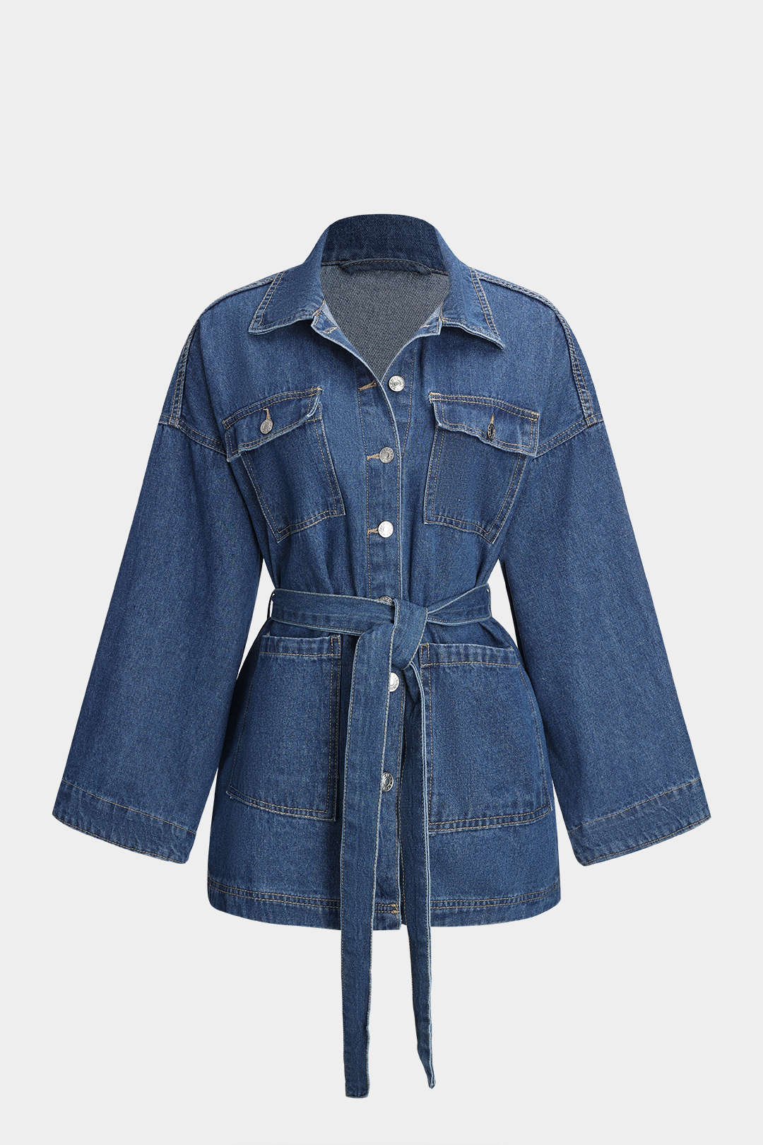 Street-wave Belted Denim Jacket For Women With Figure Flattering Fit And Modern Versatile Style