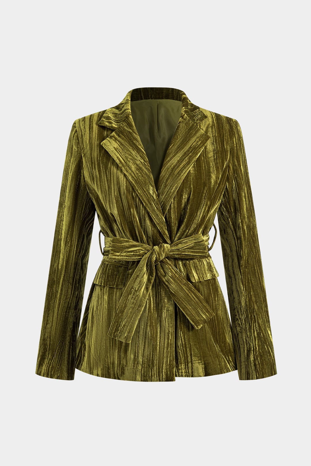 Street Wave Emerald Velvet Belted Jacket For Women Luxury Blazer With Shine And Structured Silhouette