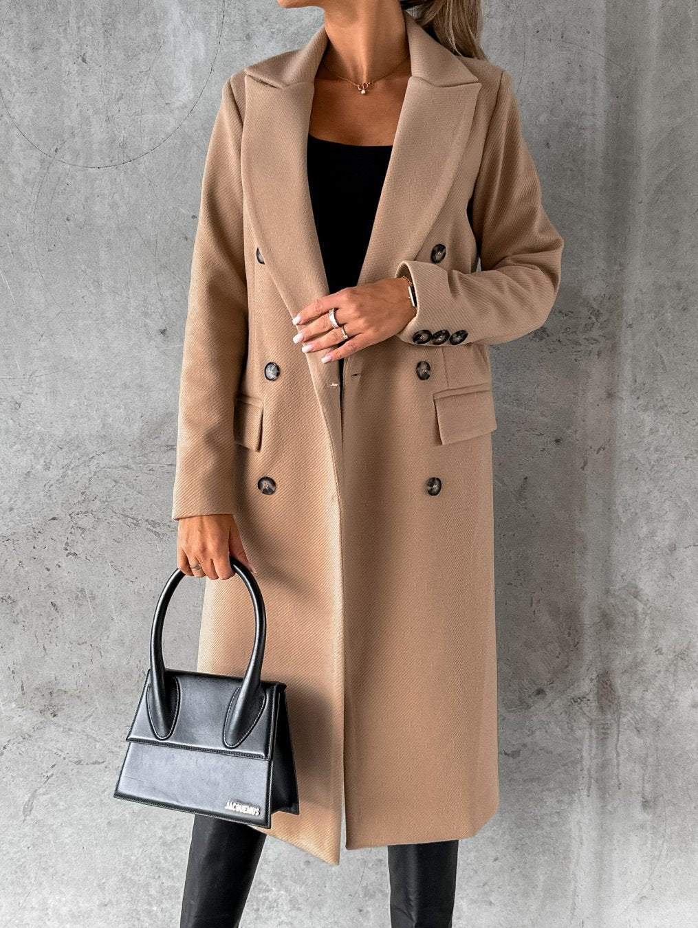 Street-Wave Long Wool Coat For Women Timeless Elegance Classic Double-Breasted Outerwear