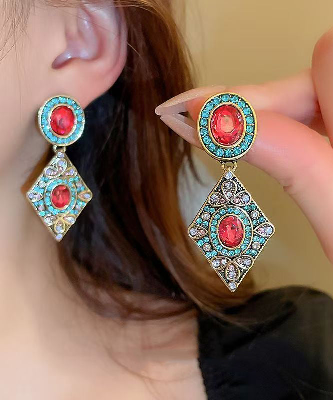 Boucles d'oreilles pendantes vintage en alliage bleu et cristal de zircon en forme de diamant - Street-Wave