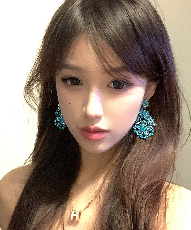 Boucles d'oreilles pendantes florales vintage en alliage de zircon bleu - Street-Wave