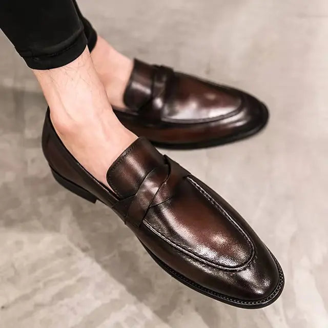 RoyalGent Vintage Leather Oxford Loafers For Men Premium Classic Formal Shoes For Weddings
