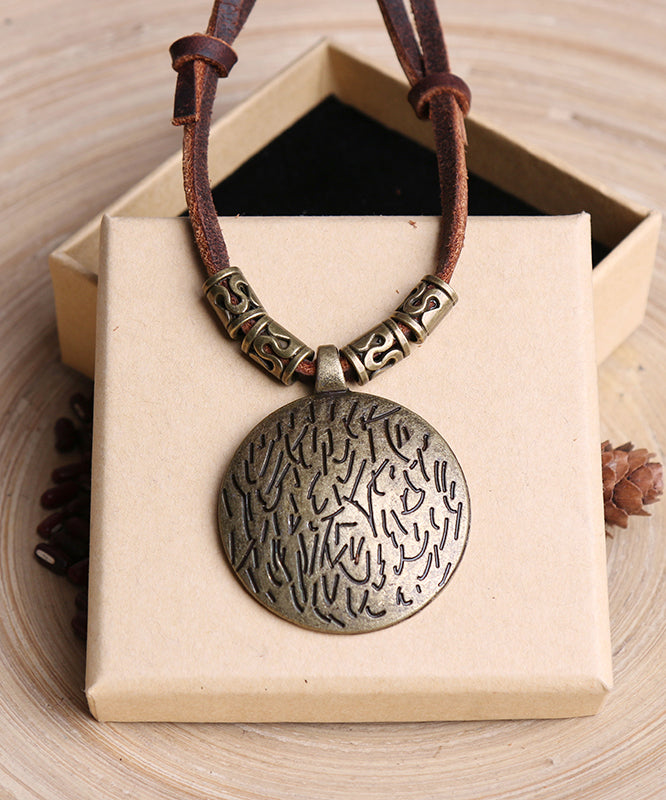 Collier pendentif vintage en alliage de cuir marron - Street-Wave