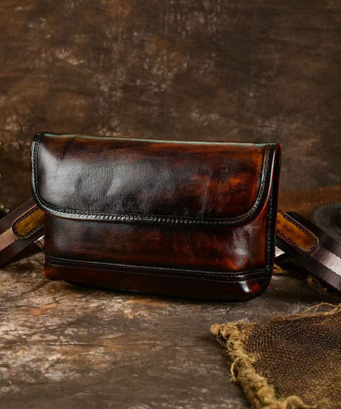 Sac enveloppe polyvalent vintage en cuir de veau café pour homme - Street-Wave
