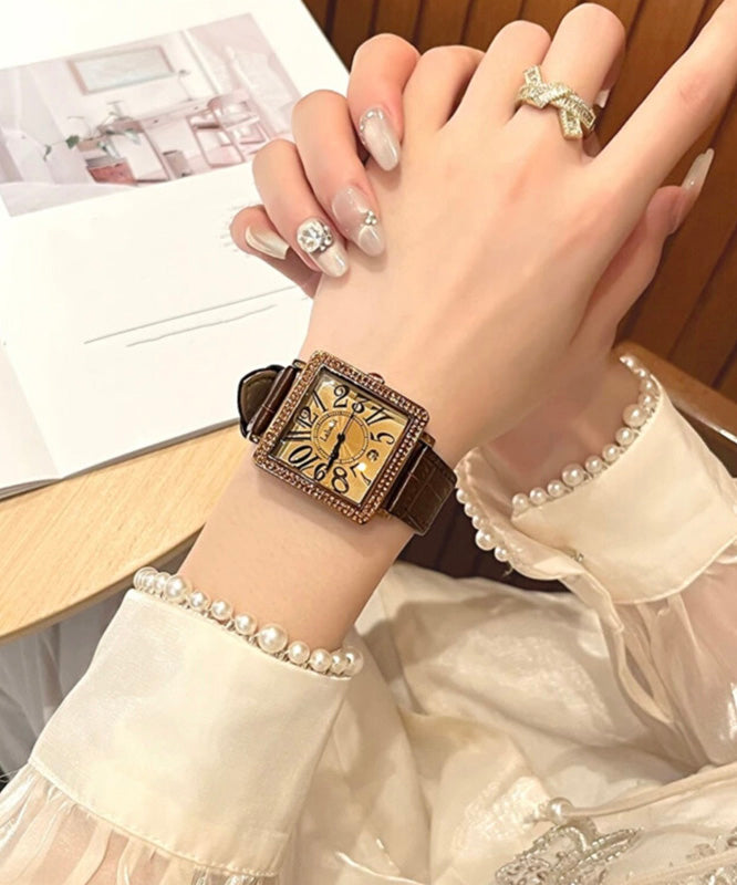Montre vintage en cuir et verre trempé avec mouvement à quartz et zircon - Street-Wave