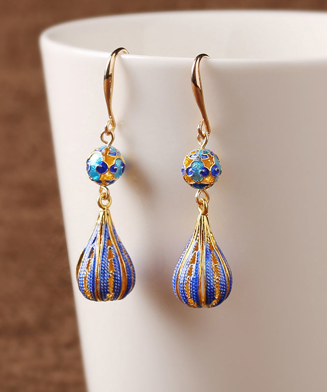 Boucles d'oreilles pendantes en or cloisonné antique vintage - Street-Wave