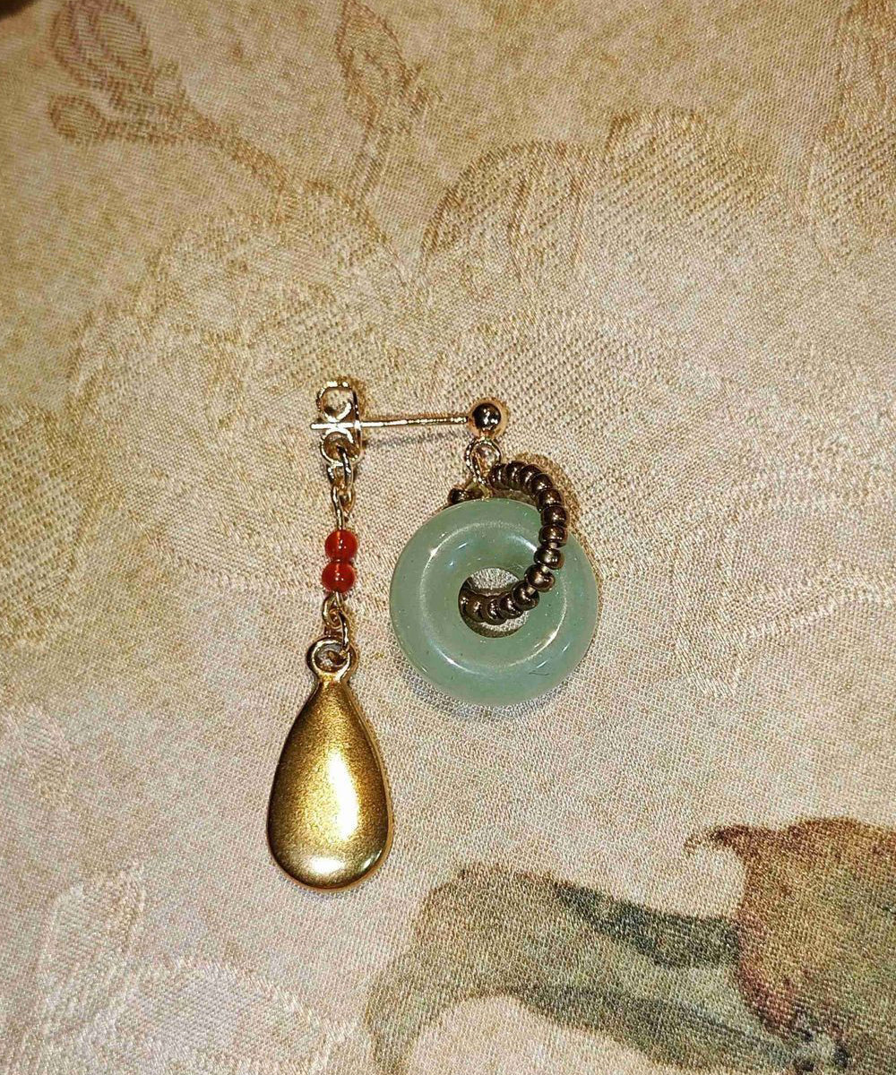 Boucles d'oreilles pendantes vintage en acier inoxydable doré et jade - Street-Wave