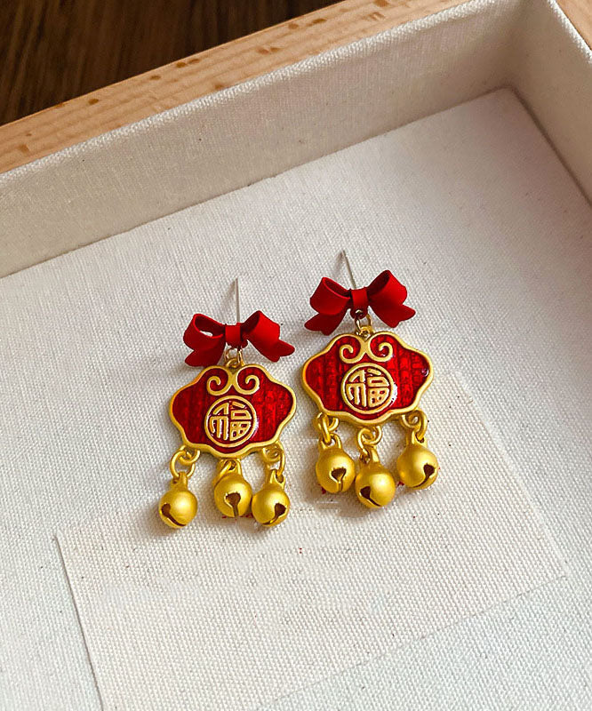 Boucles d'oreilles pendantes vintage en argent sterling doré avec fermoir de sécurité et nœud - Street-Wave
