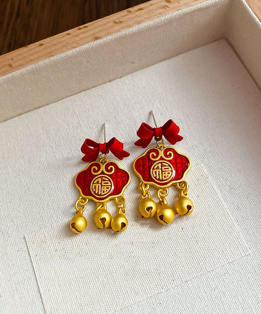 Boucles d'oreilles pendantes vintage en argent sterling doré avec fermoir de sécurité et nœud - Street-Wave