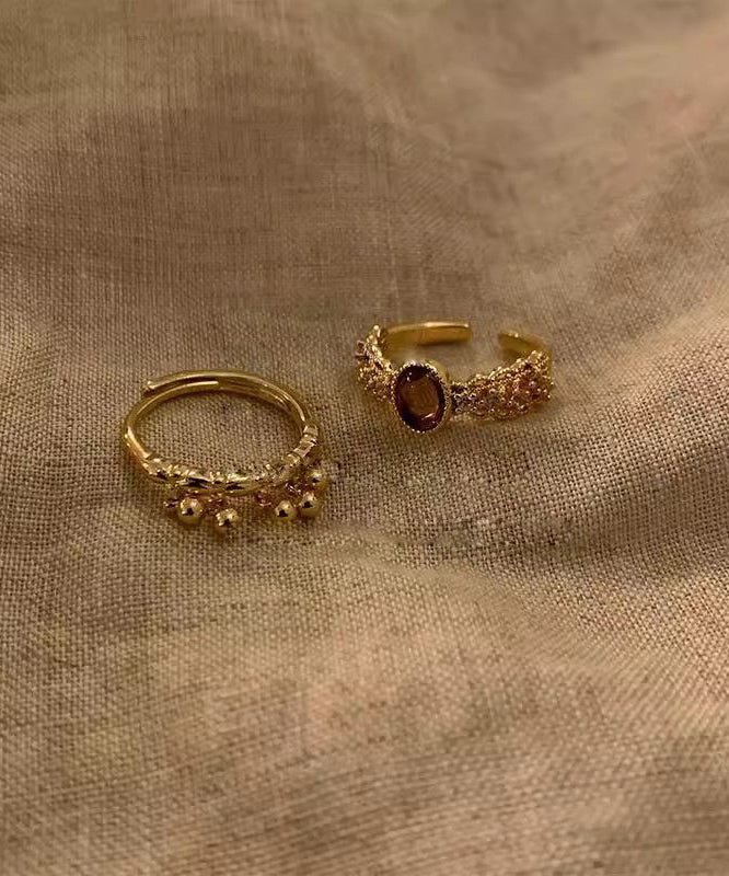 Ensemble de deux bagues ouvertes vintage en argent sterling doré - Street-Wave