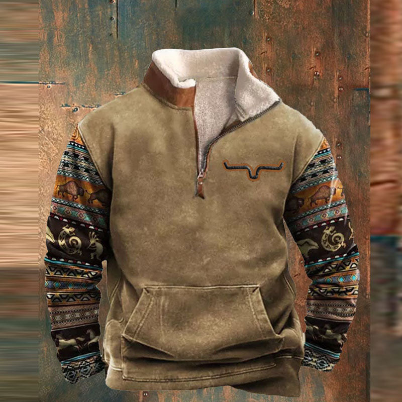 Street Wave Vintage Sherpa Pullover With Side Pockets For Vintage Fashion Lovers