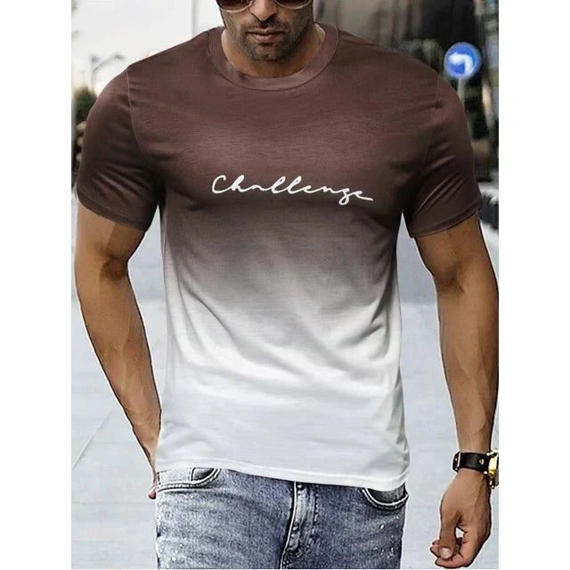 Street Wave Men's Gradient T Shirt Round Neck Slim Fit Breathable Comfort